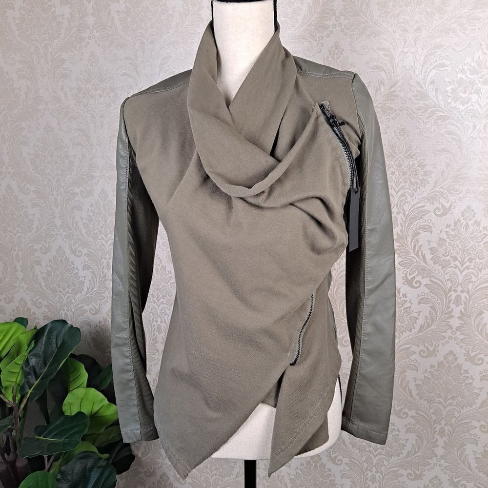 Blank NYC Size XS Olive Green Asymmetric Jacket Cowl Front NWT